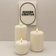 Waxinelichthouderset Ribbel – set van 3 maten – PLA – zwart/wit/grijs/rood – modern geribbeld design & sfeervol lichtspel